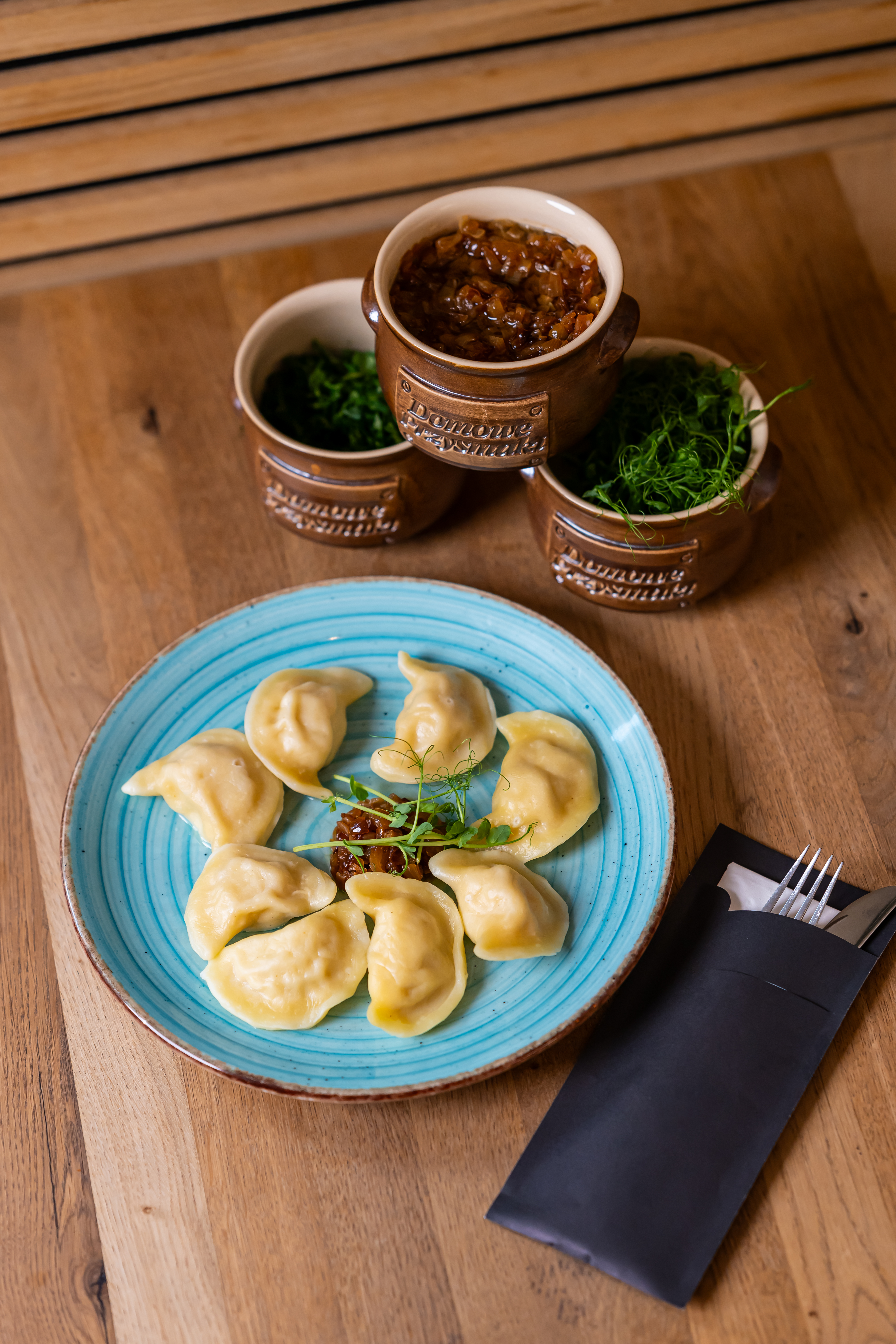 Dumplings fried in butter with onion - various fillings